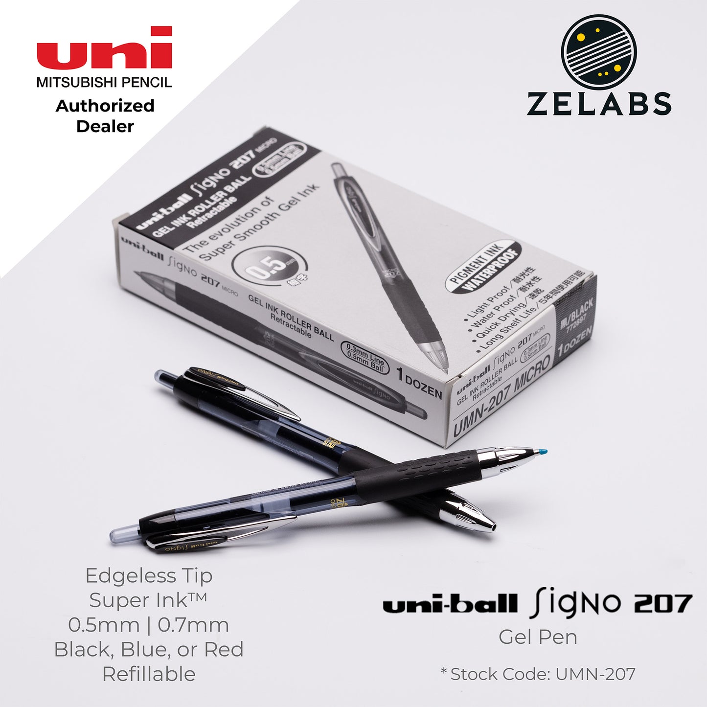 Uni Uni-Ball Signo 207 Gel Pen - UMN-207 - 0.5mm (Micro) / 0.7mm