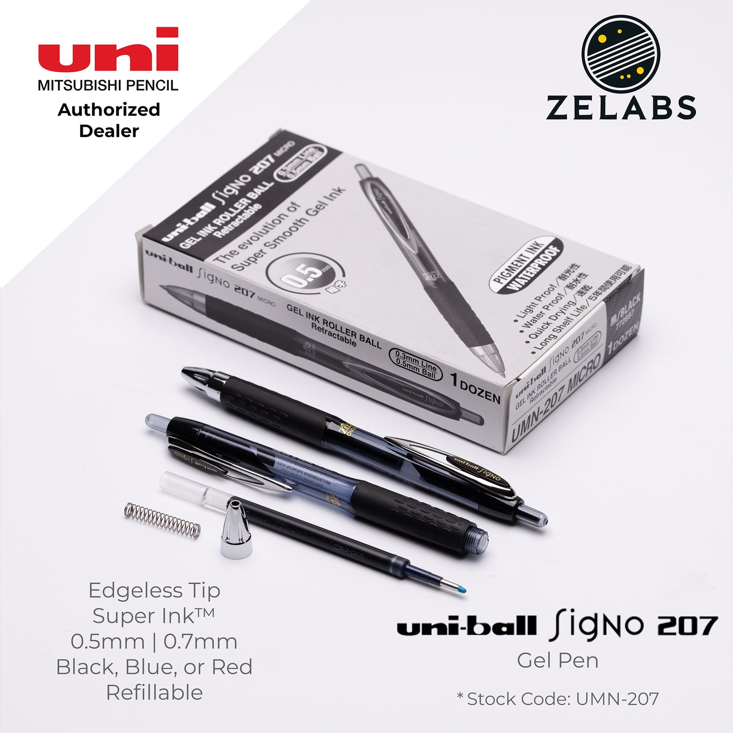 Uni Uni-Ball Signo 207 Gel Pen - UMN-207 - 0.5mm (Micro) / 0.7mm