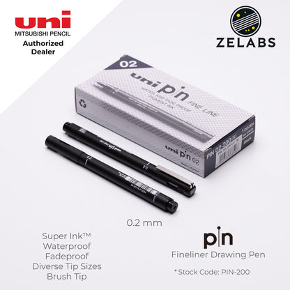 Uni Pin Fineliner Drawing Pen (Felt Tip) - PIN-200 - 0.03mm to 1.2mm