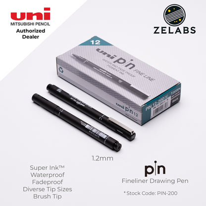 Uni Pin Fineliner Drawing Pen (Felt Tip) - PIN-200 - 0.03mm to 1.2mm