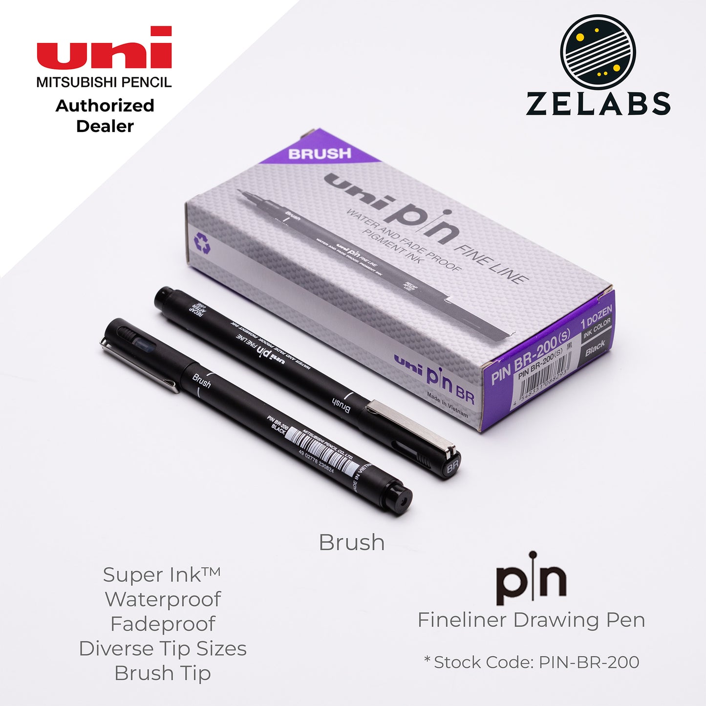 Uni Pin Fineliner Drawing Pen (Felt Tip) - PIN-200 - 0.03mm to 1.2mm