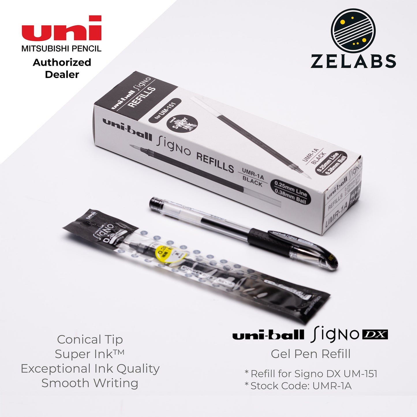 Uni Uni-Ball Signo DX Gel Pen Refill (for UM-151) - UMR-1 - 0.38mm