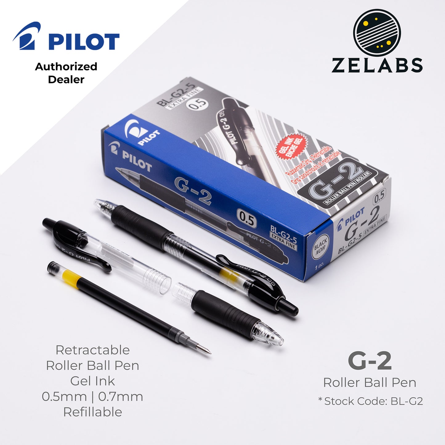 Pilot G-2 Retractable Roller Ball Pen (Gel Ink) - BL-G2 - 0.5mm | 0.7mm