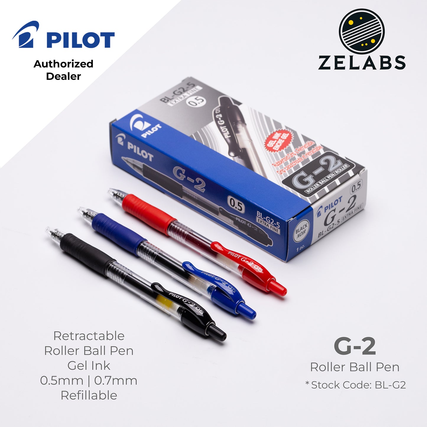 Pilot G-2 Retractable Roller Ball Pen (Gel Ink) - BL-G2 - 0.5mm | 0.7mm