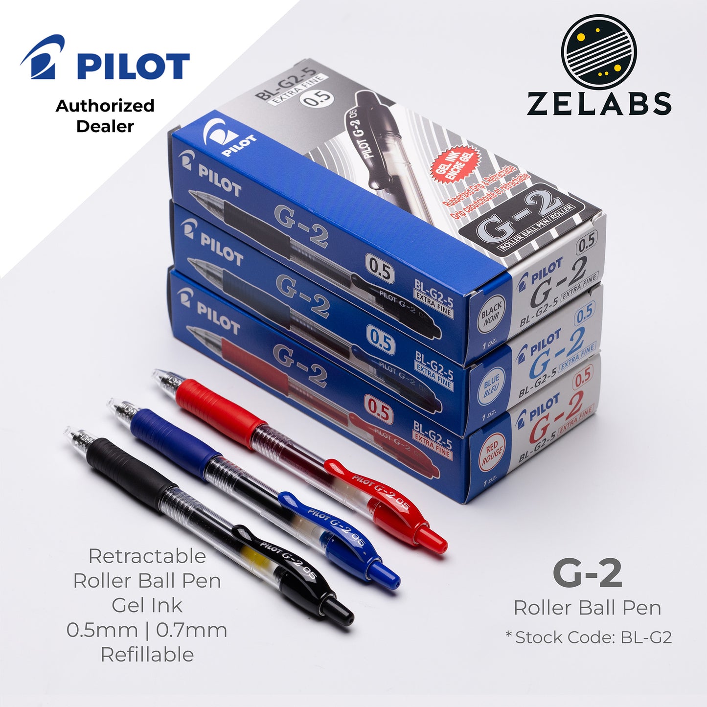 Pilot G-2 Retractable Roller Ball Pen (Gel Ink) - BL-G2 - 0.5mm | 0.7mm