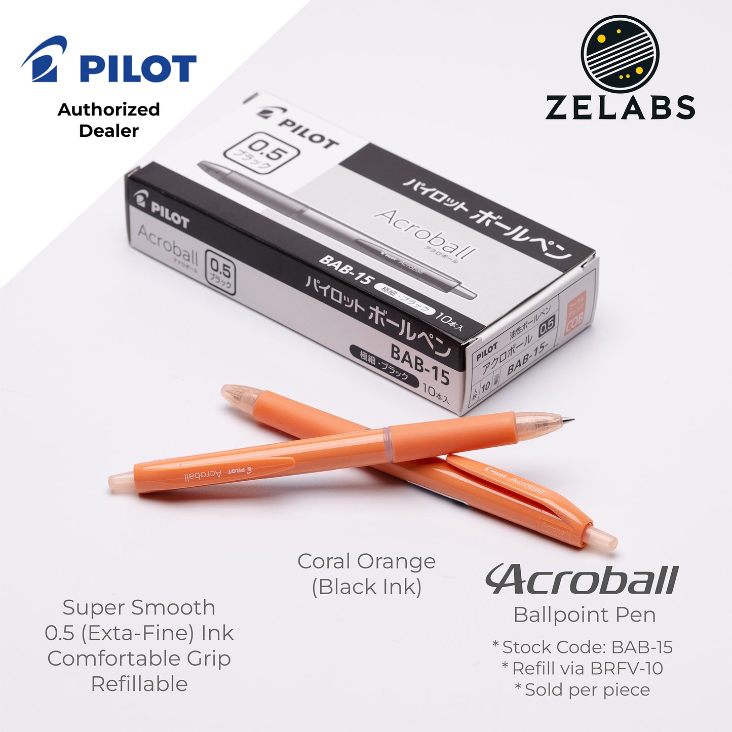 Pilot Acroball Extra Fine Ballpoint Pen - BAB-15 - 0.5mm