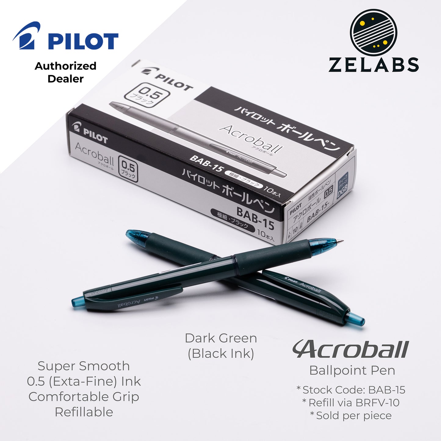 Pilot Acroball Extra Fine Ballpoint Pen - BAB-15 - 0.5mm