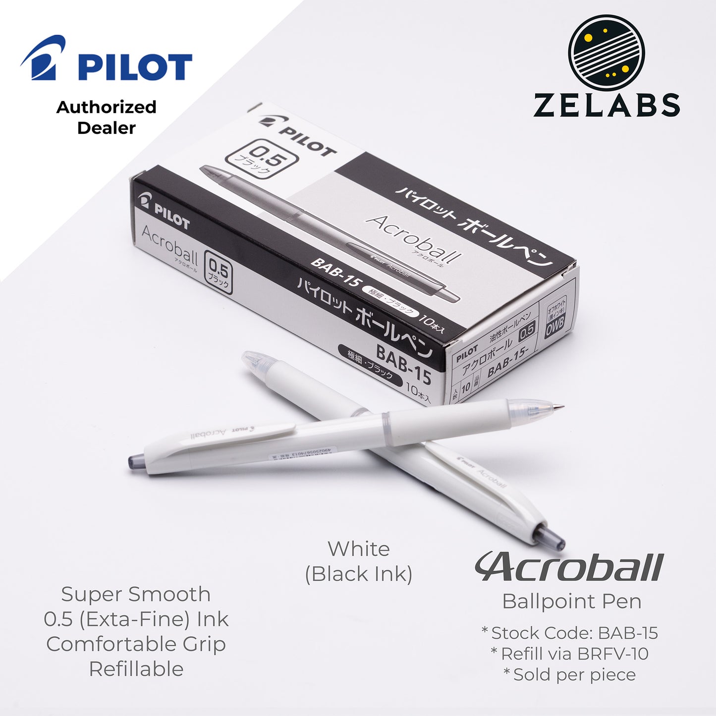 Pilot Acroball Extra Fine Ballpoint Pen - BAB-15 - 0.5mm