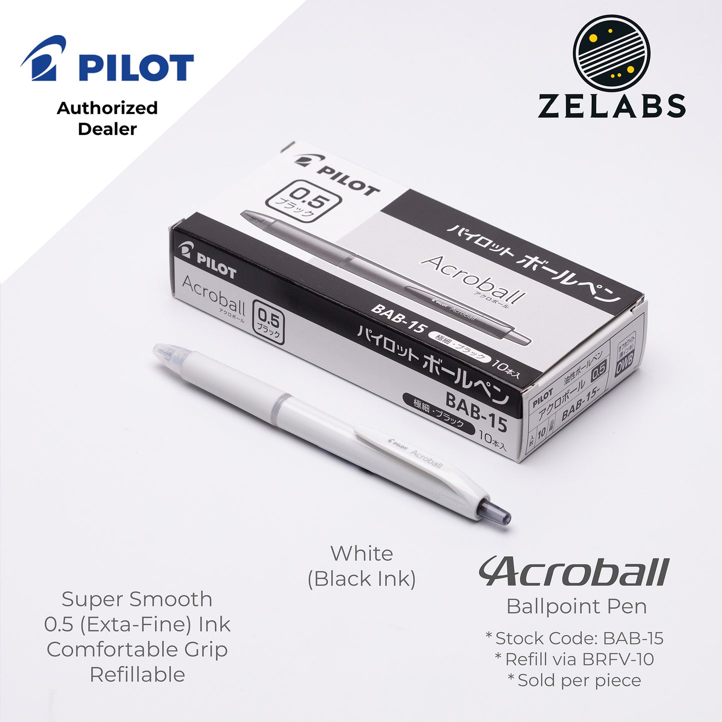 Pilot Acroball Extra Fine Ballpoint Pen - BAB-15 - 0.5mm