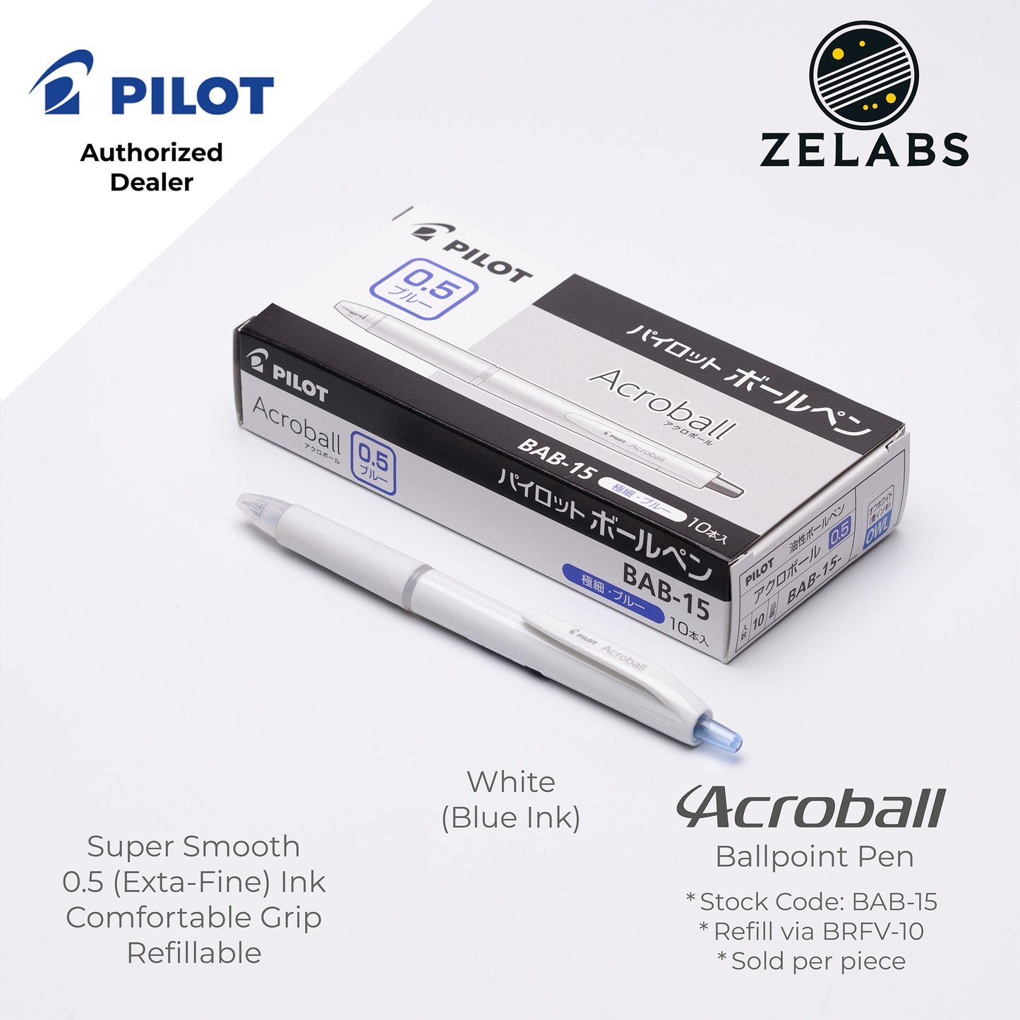 Pilot Acroball Extra Fine Ballpoint Pen - BAB-15 - 0.5mm