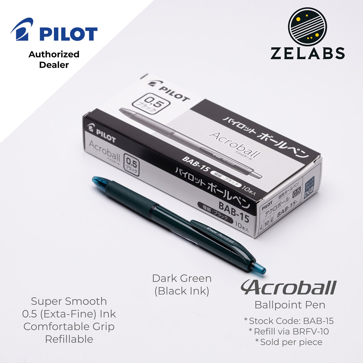 Pilot Acroball Extra Fine Ballpoint Pen - BAB-15 - 0.5mm