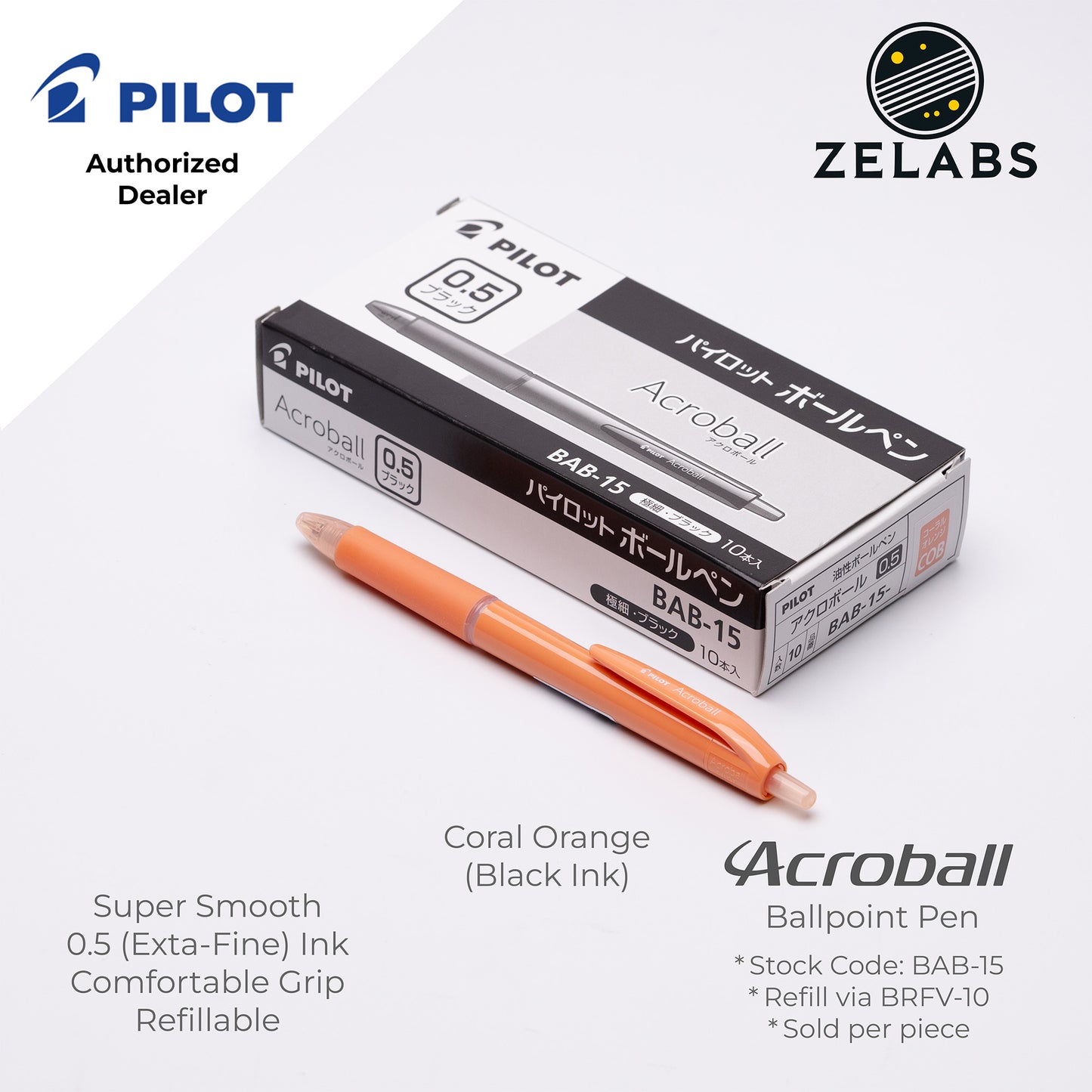 Pilot Acroball Extra Fine Ballpoint Pen - BAB-15 - 0.5mm