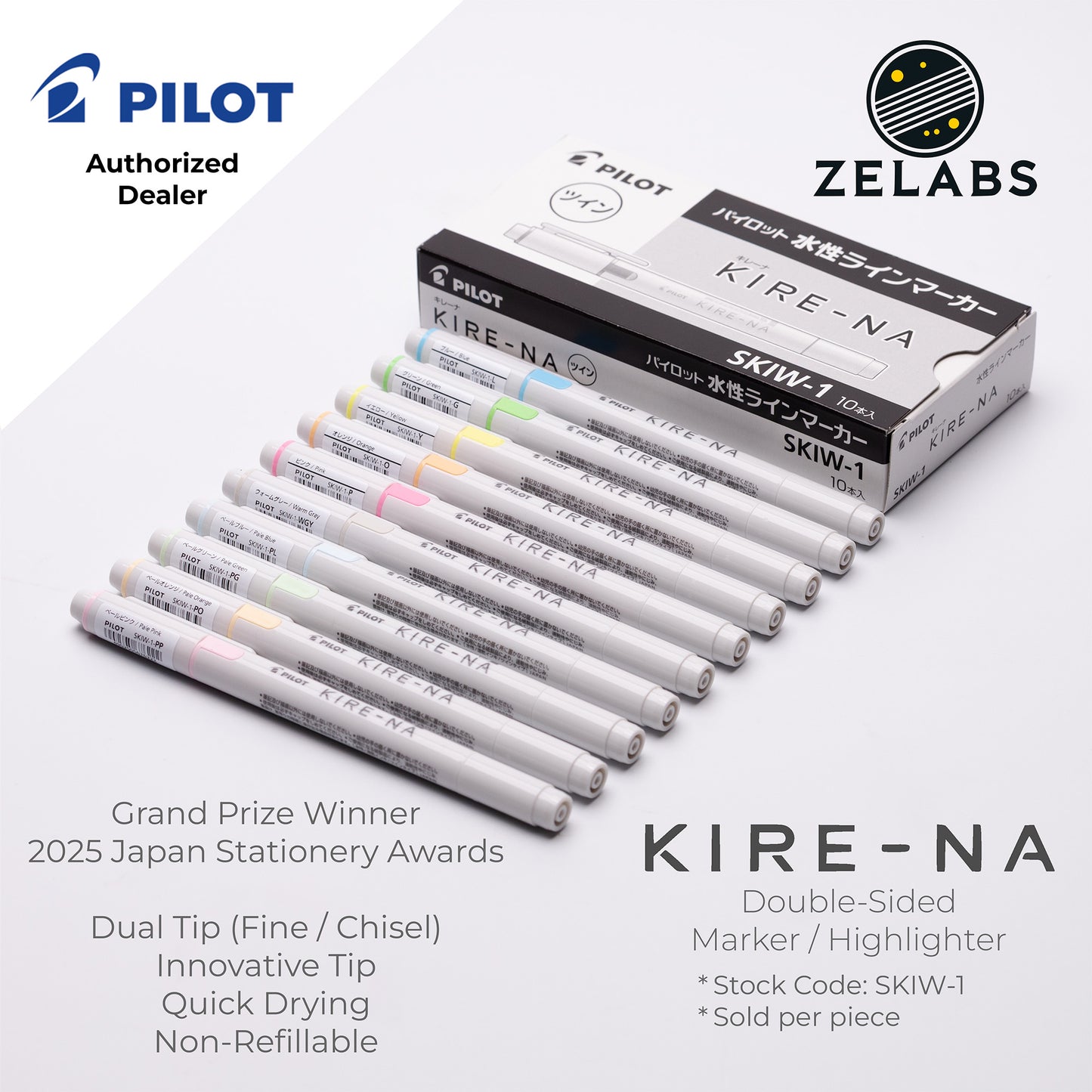 Pilot Kire-Na Double-Sided Highlighter 5-Color Set - SKIW-1-5C