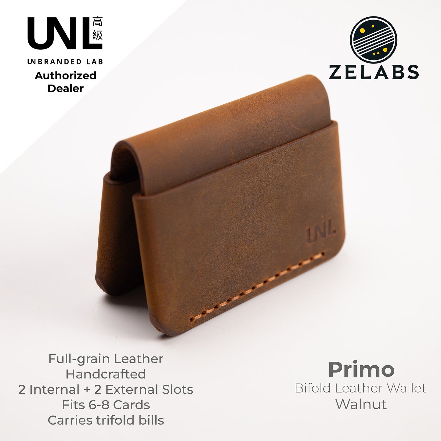 Unbranded Lab Primo Minimalist Bifold Leather Wallet - Crazy Horse / Full grain leather