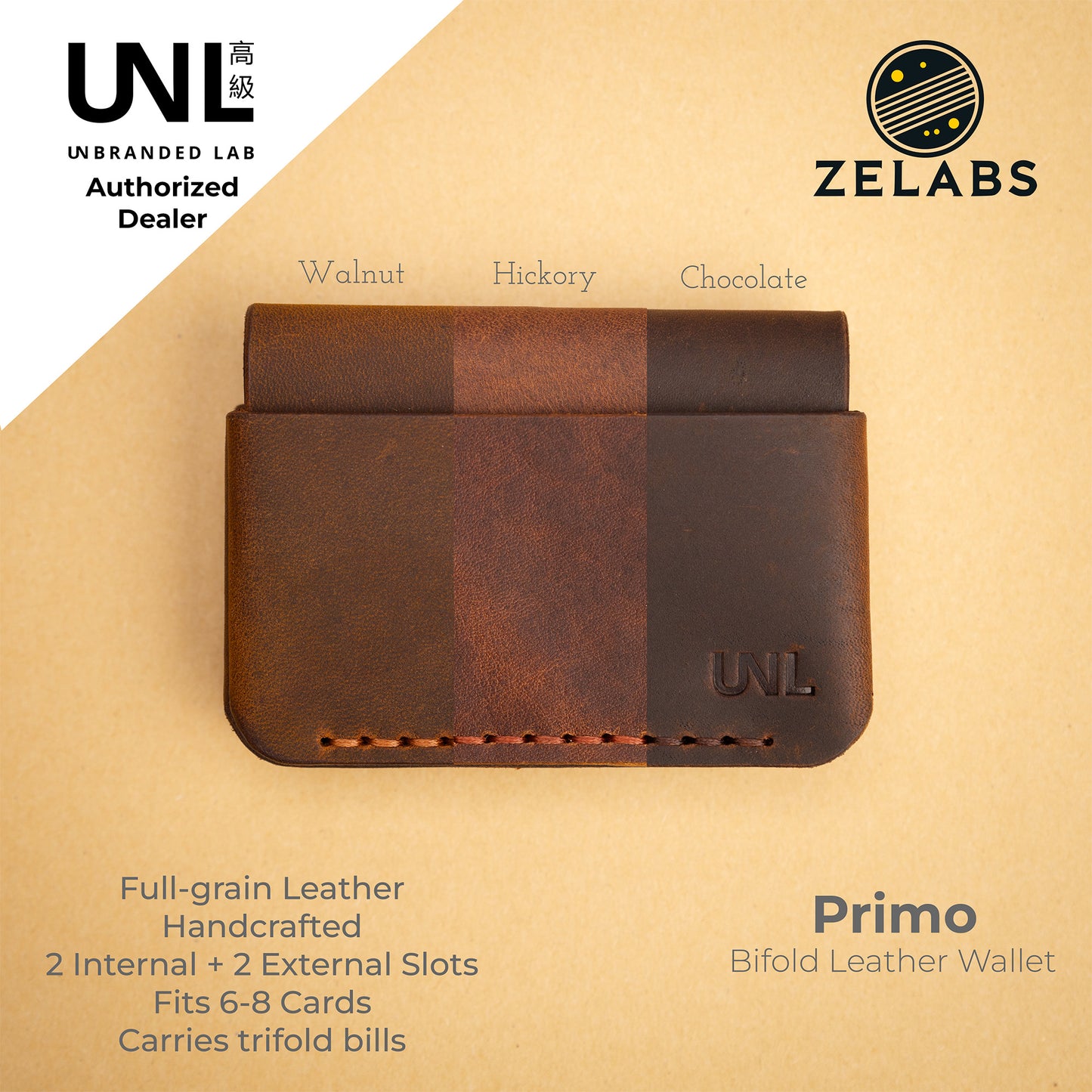 Unbranded Lab Primo Minimalist Bifold Leather Wallet - Crazy Horse / Full grain leather