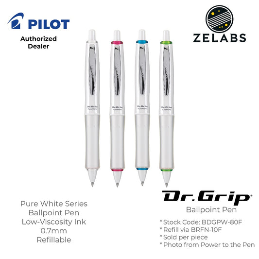 Pilot Dr. Grip Pure White Ergonomic Retractable Ballpoint Pen - BDGPW-80F - 0.7mm