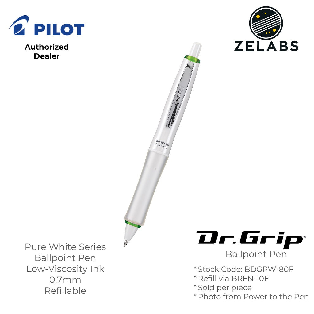 Pilot Dr. Grip Pure White Ergonomic Retractable Ballpoint Pen - BDGPW-80F - 0.7mm