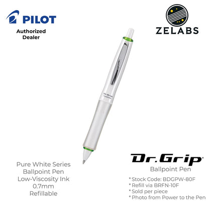 Pilot Dr. Grip Pure White Ergonomic Retractable Ballpoint Pen - BDGPW-80F - 0.7mm