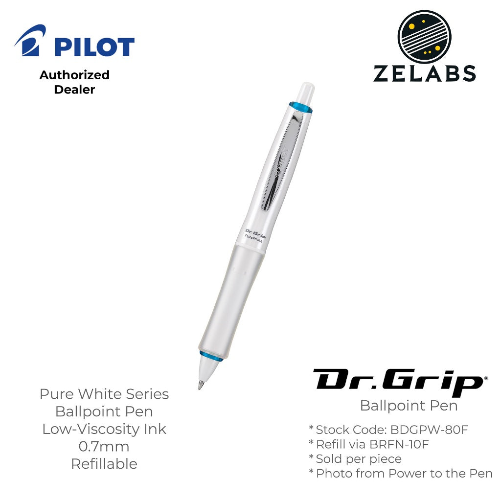 Pilot Dr. Grip Pure White Ergonomic Retractable Ballpoint Pen - BDGPW-80F - 0.7mm