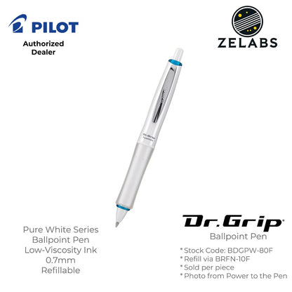 Pilot Dr. Grip Pure White Ergonomic Retractable Ballpoint Pen - BDGPW-80F - 0.7mm