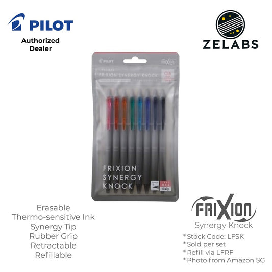 Pilot Frixion Synergy Knock Retractable Erasable Rollerball 8-Color Set - LFSK - 0.3 | 0.4 | 0.5