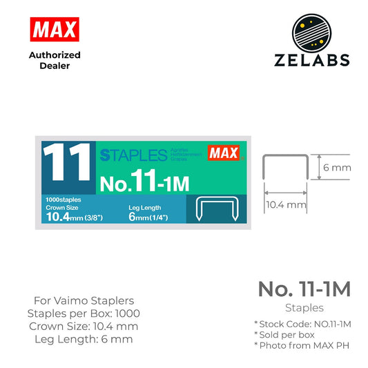 MAX No.11-1M Staples (1000 staples / box) - For Vaimo Staplers