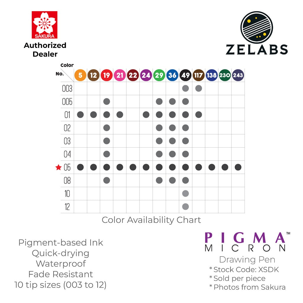 Sakura Pigma Micron Pen / Drawing Pen / Technical Pen - Authentic - XSDK - 003 to 12