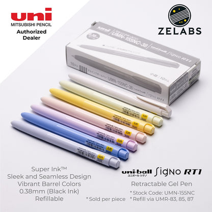 Uni Uni-Ball Signo RT1 Retractable Gel Pen (Pastel Barrel Color) - UMN-155NC - 0.38mm
