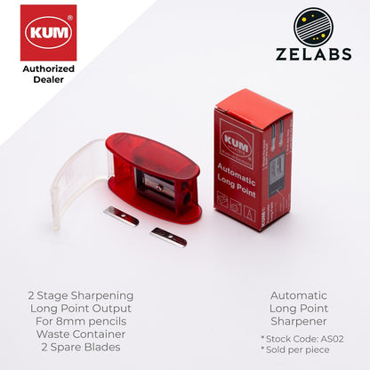 Kum Automatic Brake Long Point 2 Step Pencil Sharpener (with 2 Spare Blades)