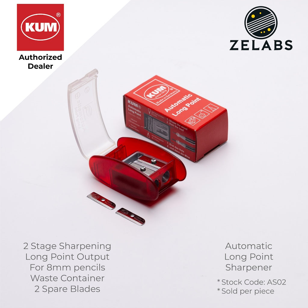 Kum Automatic Brake Long Point 2 Step Pencil Sharpener (with 2 Spare Blades)