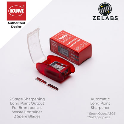 Kum Automatic Brake Long Point 2 Step Pencil Sharpener (with 2 Spare Blades)