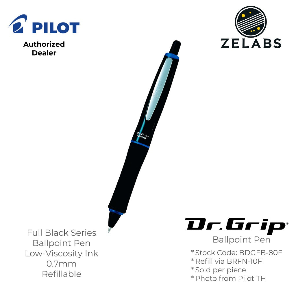Pilot Dr. Grip Full Black Ergonomic Retractable Ballpoint Pen - BDGFB-80F - 0.7mm