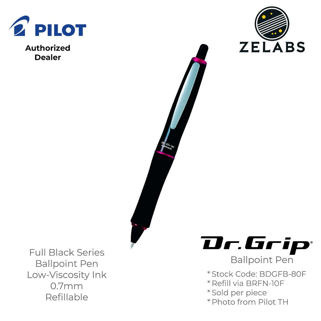 Pilot Dr. Grip Full Black Ergonomic Retractable Ballpoint Pen - BDGFB-80F - 0.7mm