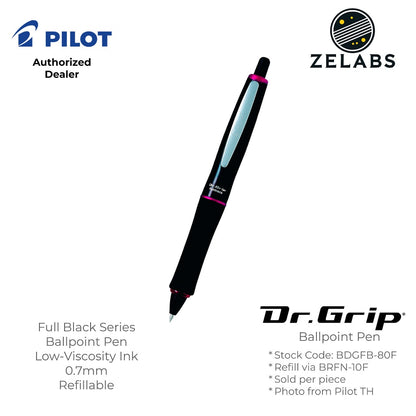 Pilot Dr. Grip Full Black Ergonomic Retractable Ballpoint Pen - BDGFB-80F - 0.7mm