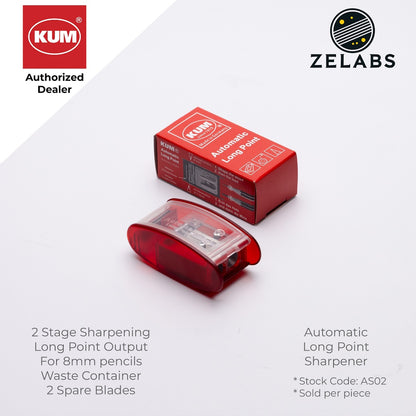 Kum Automatic Brake Long Point 2 Step Pencil Sharpener (with 2 Spare Blades)