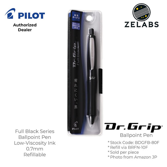 Pilot Dr. Grip Full Black Ergonomic Retractable Ballpoint Pen - BDGFB-80F - 0.7mm