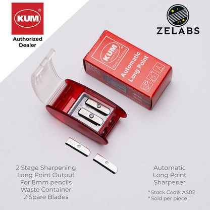 Kum Automatic Brake Long Point 2 Step Pencil Sharpener (with 2 Spare Blades)