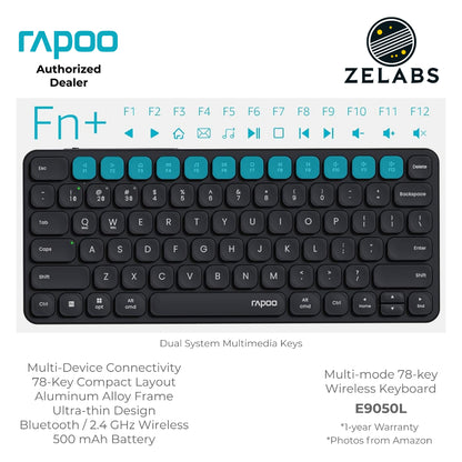 Rapoo E9050L Rechargeable Bluetooth Ultra-slim Multi-mode Wireless Keyboard - Aluminum Base - 78-key