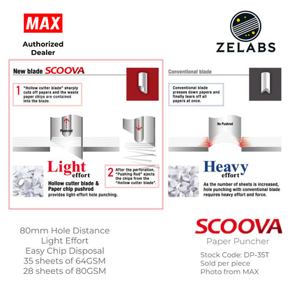 MAX Scoova DP-35T Paper Puncher (28 sheets) - 80mm Hole Distance