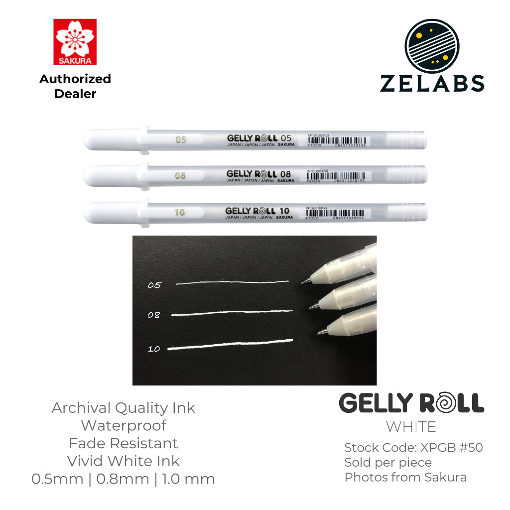 Sakura Gelly Roll Classic White Gel Pen - XPGB05-50 | XPGB08-50 | XPGB10-50 - White (#50)