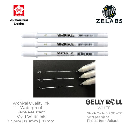 Sakura Gelly Roll Classic White Gel Pen - XPGB05-50 | XPGB08-50 | XPGB10-50 - White (#50)