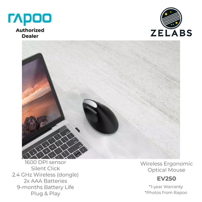Rapoo EV250 2.4 GHz Wireless Ergonomic Vertical Mouse - Adjustable DPI - Plug & Play