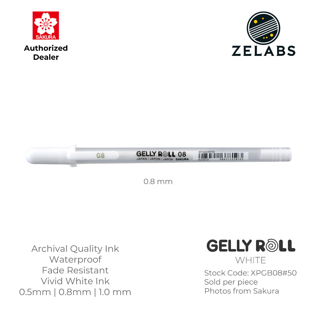Sakura Gelly Roll Classic White Gel Pen - XPGB05-50 | XPGB08-50 | XPGB10-50 - White (#50)
