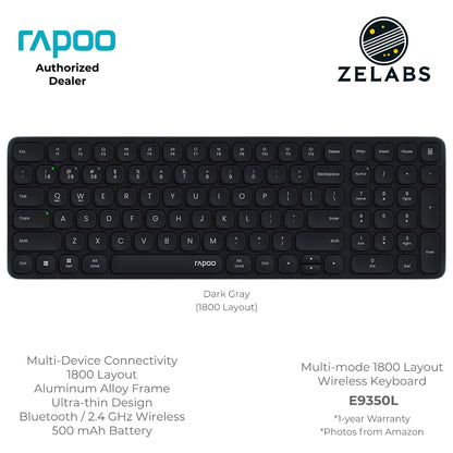 Rapoo E9350L Rechargeable Bluetooth Ultra-slim Multi-mode Wireless Keyboard - Aluminum Base - 99-key