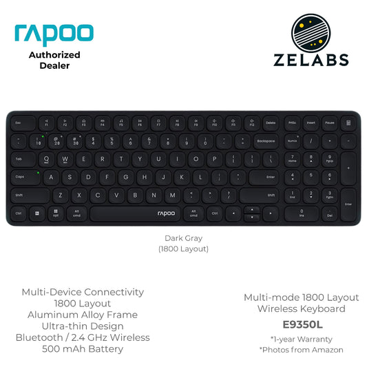 Rapoo E9350L Rechargeable Bluetooth Ultra-slim Multi-mode Wireless Keyboard - Aluminum Base - 99-key