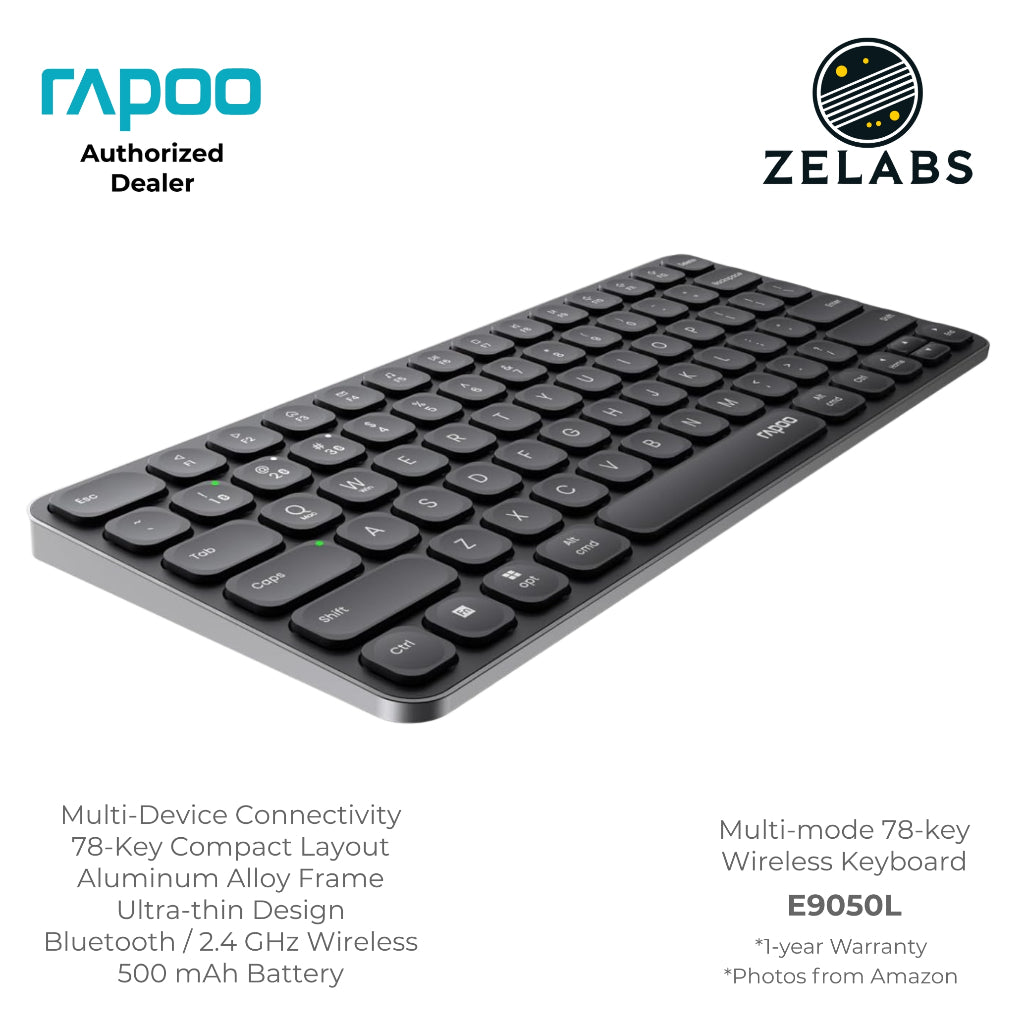 Rapoo E9050L Rechargeable Bluetooth Ultra-slim Multi-mode Wireless Keyboard - Aluminum Base - 78-key