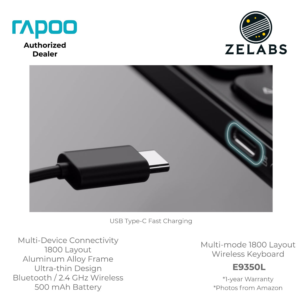 Rapoo E9350L Rechargeable Bluetooth Ultra-slim Multi-mode Wireless Keyboard - Aluminum Base - 99-key