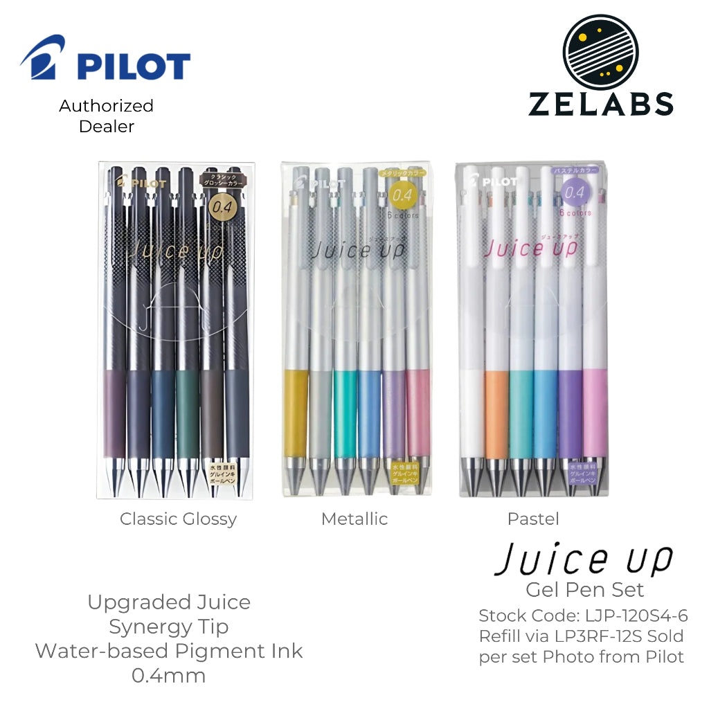 Pilot Juice Up Classic Glossy/Metallic/Pastel Retractable Gel Pen 6-Color Set - LJP-120S4-6C - 0.4mm