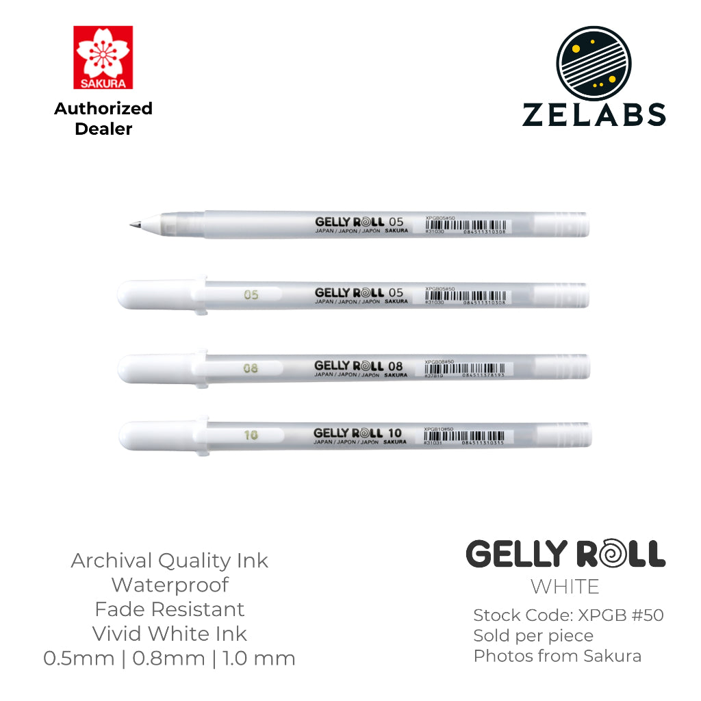 Sakura Gelly Roll Classic White Gel Pen - XPGB05-50 | XPGB08-50 | XPGB10-50 - White (#50)