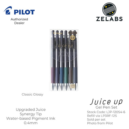 Pilot Juice Up Classic Glossy/Metallic/Pastel Retractable Gel Pen 6-Color Set - LJP-120S4-6C - 0.4mm